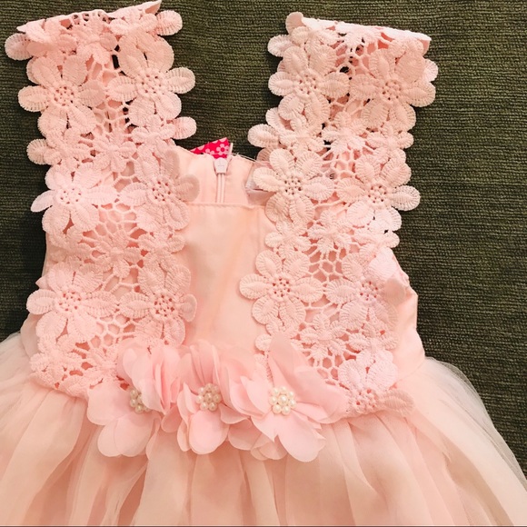 Toddler Girls blush pink flower dress - Picture 2 of 3